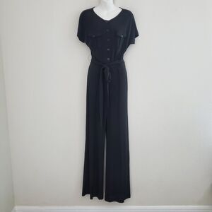Rachel Zoe Women's Jumpsuit 4 Black Wide Leg Tie Belt Business Casual Office
